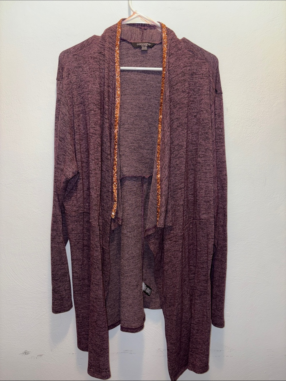 Light Purole Open-Front Cardigan with Rose Gold Trim